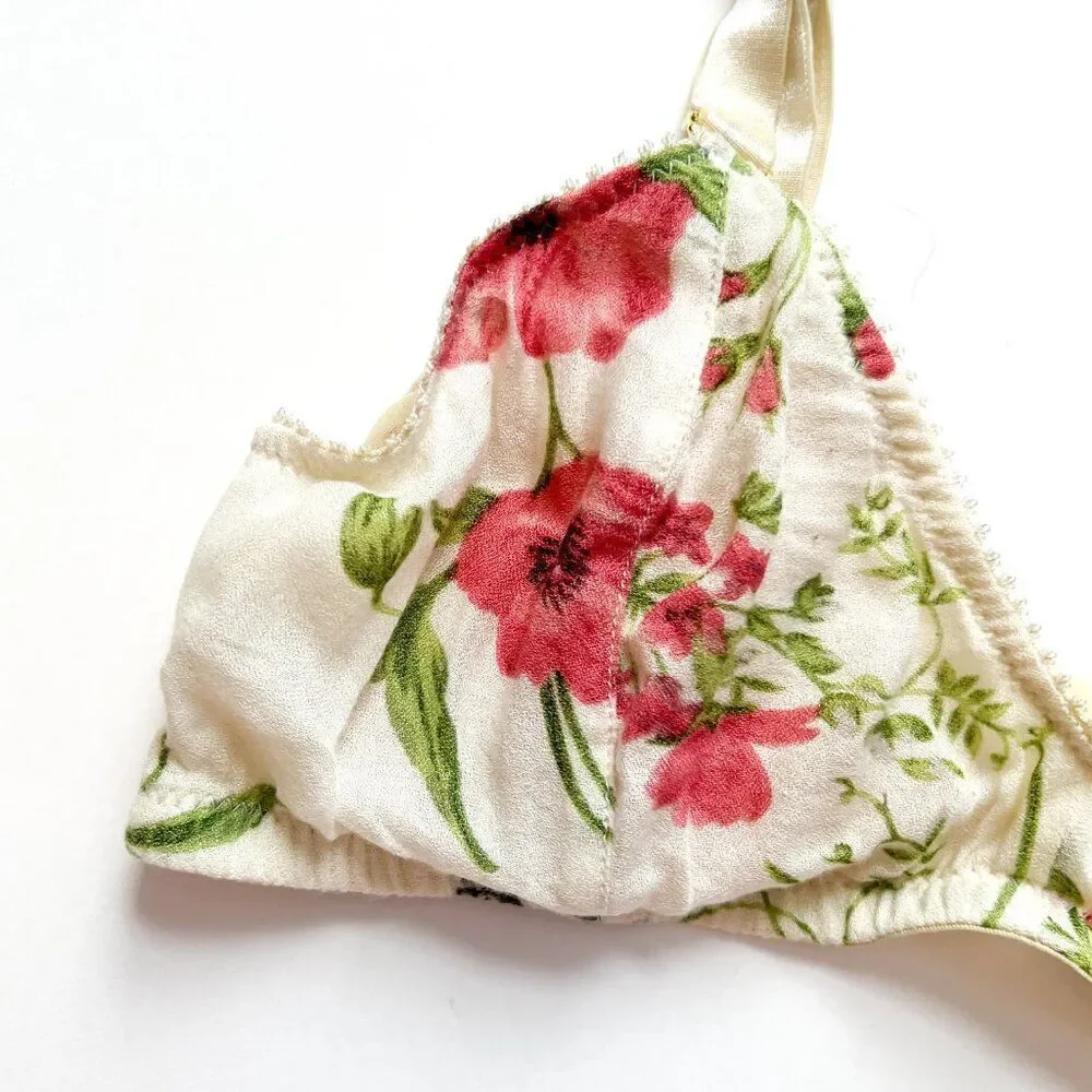 Ethics & Aesthetics White Floral Padded Bralette Bra Size Small